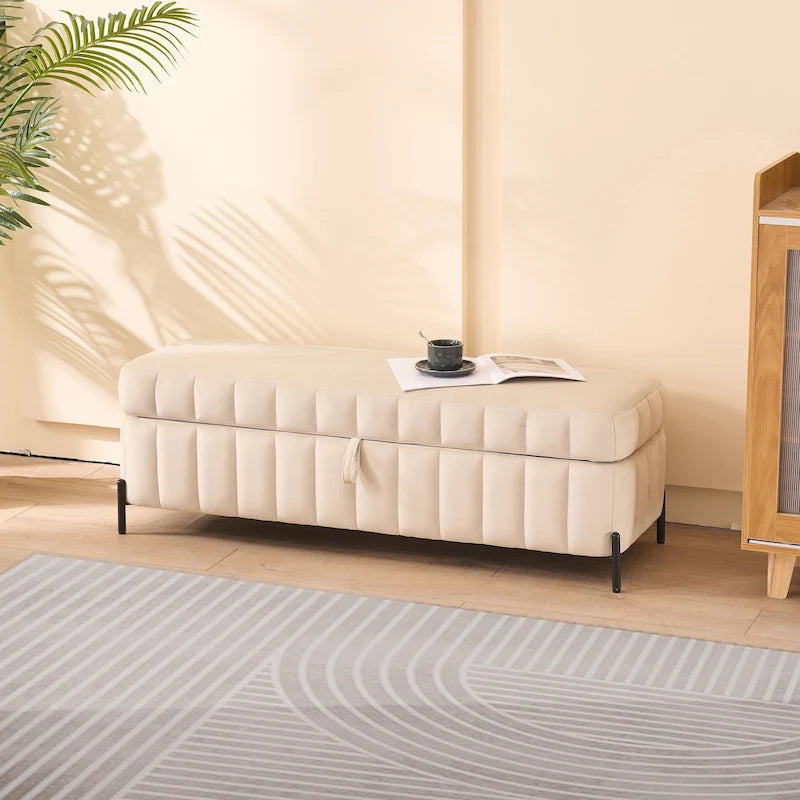 49.21Wide Velvet Storage Soft Bench for Living Room, Entryway and Bedroom
