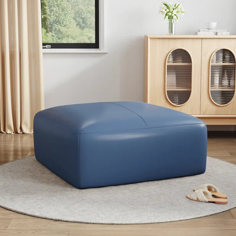 35 Genuine Leather Ottoman, Upholstered Ottoman for Living Room