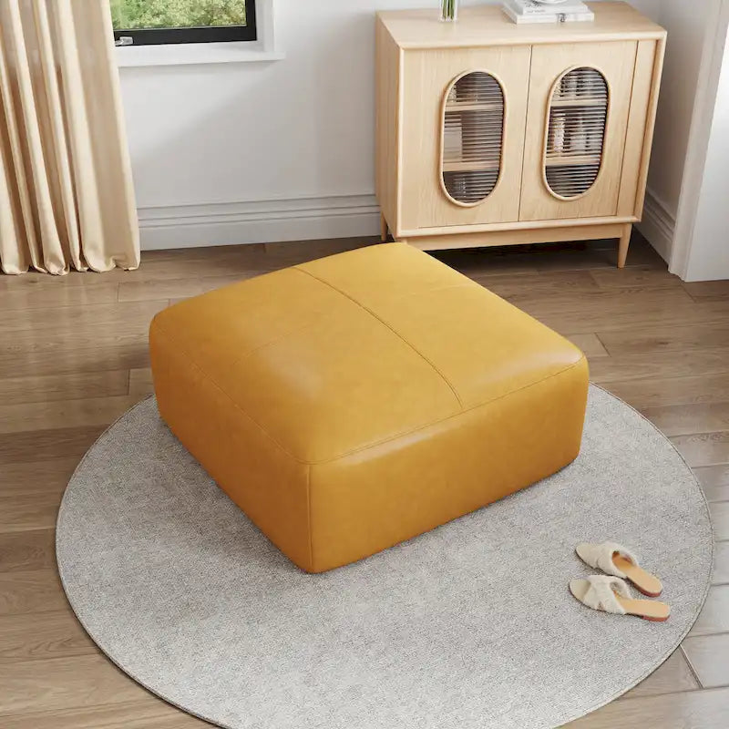 35 Genuine Leather Ottoman, Upholstered Ottoman for Living Room