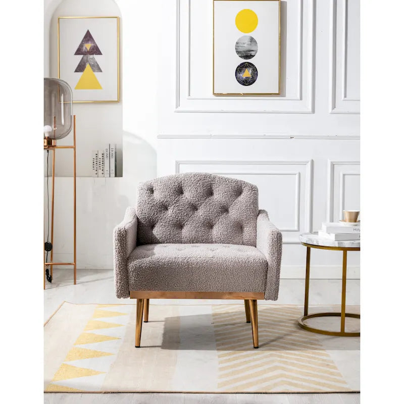 Teddy Fabric Upholstered Tufted Accent Chair With Rose Golden feet