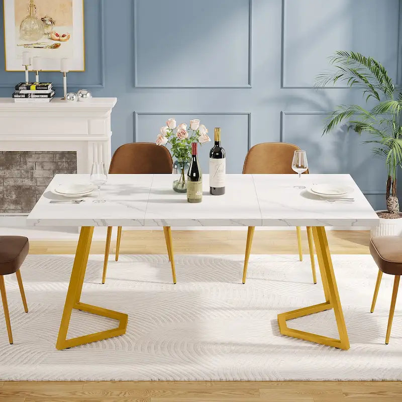 Modern 55 Inches Dining Table, Rectangular Dinner Table for 6