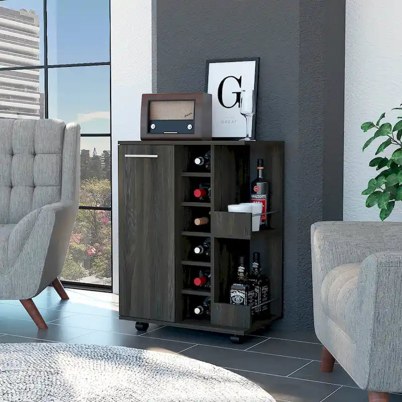 FM Furniture Tennessee Bar Cart, One Cabinet With Division,Black - N/A