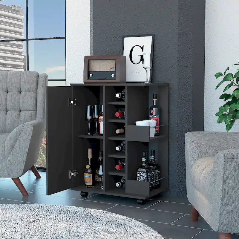 FM Furniture Tennessee Bar Cart, One Cabinet With Division,Black - N/A
