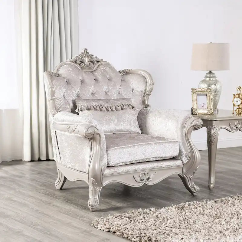 Furniture of America Clarissa Traditional Arm Chair with Button Tufted Back and Accent Pillow