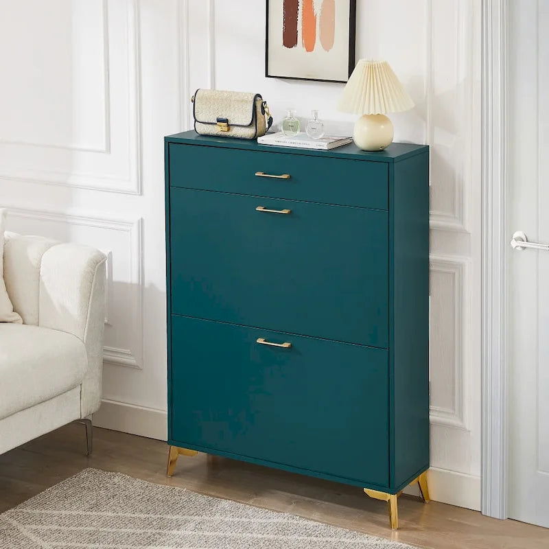 Shoe Storage Cabinet for Entryway, Free Standing Organizer with 2 Flip Drawers, Hidden Shoe Rack for Doorway Hallway Closet